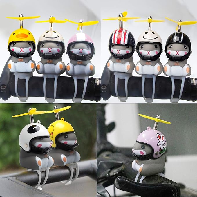 wonuu Duck Bike Bell with Light and Helmet Cute Hamster Bicycle Horn, Dashboard Decoration Hamster Toy Motorcycle Bike Bells Rubber Duck Car Dashboard Decorations (White&Star-Hamster)