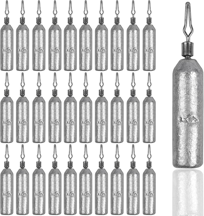 30 Pack Fishing Drop Shot Weights Lead Fishing Weights Pencil Skinny Sinkers with Barrel Swivels for Freshwater Bass Fishing