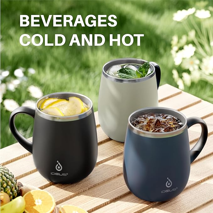 Ideus 16 oz (470 ml) Insulated Coffee Mug with Handle and Lid, Double Wall Stainless Steel Vacuum Thermal Coffee Mug, Travel Coffee Cup Thermal Cup for Home and Office (Celadon)