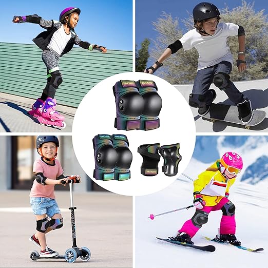 Adult/Kids/Youth Knee Pad Elbow Pads, XINDAER Womens Skate Protective Gear Set 3 in 1 Knee and Elbow Pads Wrist Guards for Skateboard, Roller Skates, Skating, Scooter, Inline Skates, Cycling