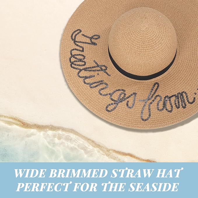 Beach Hats for Women Oversize Wide Brim Straw Sun Hat Foldable UV Protection Hat for Travel