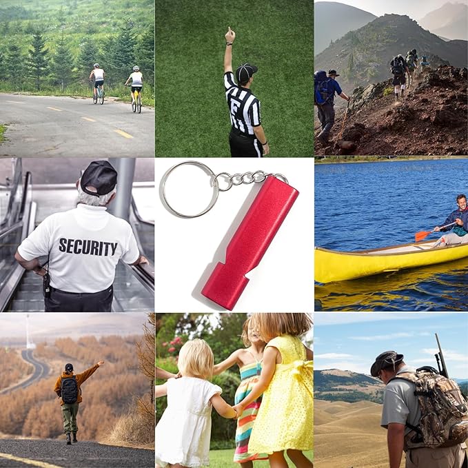 4-Pack Loud 120dB Double Tube Emergency Whistle - Aluminum Alloy, Corrosion-Resistant Safety Whistle with Lanyard & Keychain-Ideal for Camping Hiking Boating Fishing Survival Tool