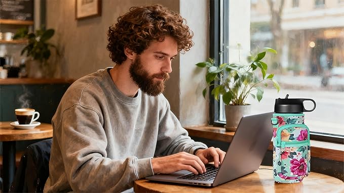 Insulated Water Bottle Holder Sling Bag with Phone Pocket, Adjustable Crossbody Strap for Walking, Hiking, Camping, Fishing