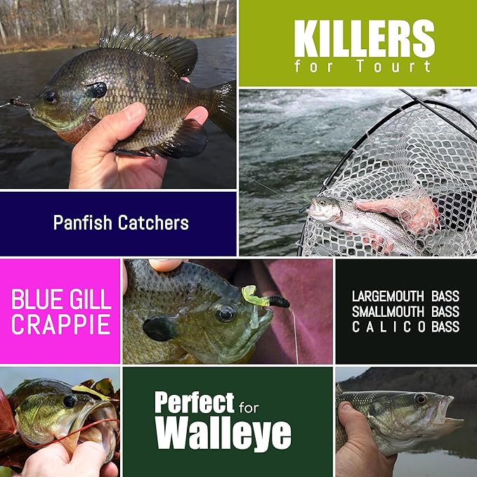 Crappie Lures Tube Lures Jigs Heads Worms Swimbaits Kit, 165, 124, 50 Pcs Pre-Rigged Crappie Jigs Tube Hooks Soft Plastic Grub Worms Baits for Bass Trout Freshwater Saltwater Fishing