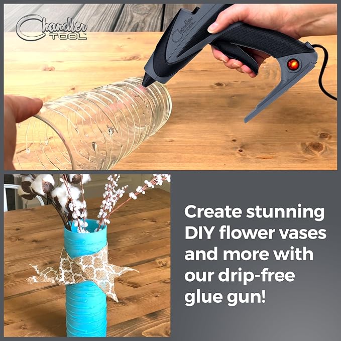 Chandler Tool Full Size Hot Glue Gun And Sticks Set for Crafts and DIY Pistola De Silicona Caliente Inalambrica Complete Heavy Duty Hot Glue Gun Kit With 10 Jumbo Glue Sticks (Grey/Black)