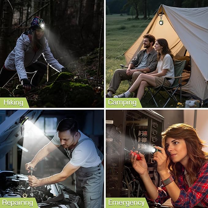 WORKPRO Mini Keychain Work Light, COB Keychain Flashlight with Hat Clip, Rechargeable Magnetic EDC Carabiner Flashlight, 3 Light Modes Emergency Light for Camping, Biking and Car Repairing, Green