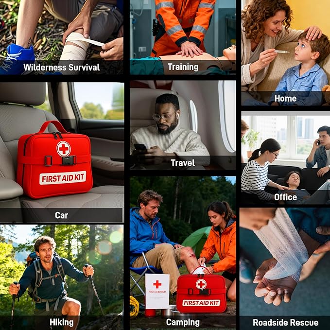 Premium 429-Piece Large Waterproof First Aid Kit with Mini Bag, Organized Emergency Kit with Labeled Compartments for Home, Car, Travel, Camping, Hiking, Outdoor, Sports & Business Use
