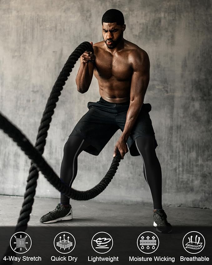 Roadbox 2 Pack Men's Compression Pants, Quick Dry Running Tights Workout Leggings, Athletic Base Layer for Gym Football Yoga