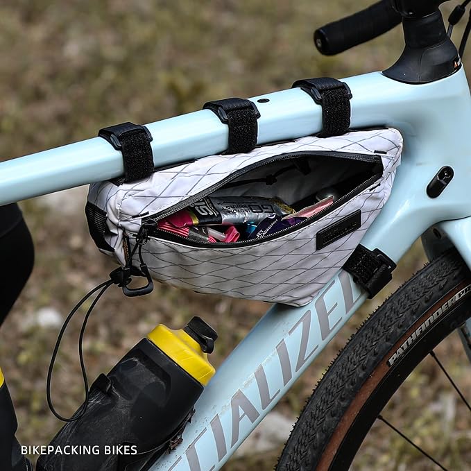 Rhinowalk Bike Triangle Frame Bag 1.7L, Waterproof Tool & Gear Bag with YKK Zippers, Cable Port & Pump Holder, Slim Fit – White