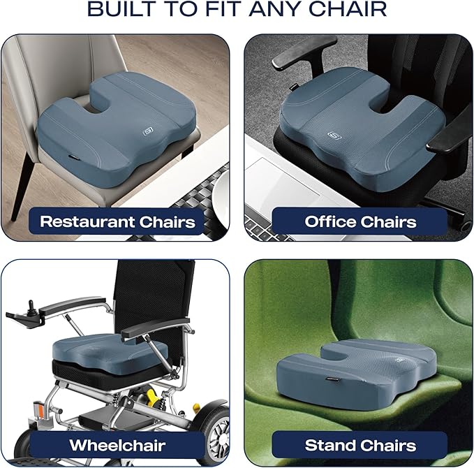 Skechers Seat Cushion, Air Cooled Memory Foam Cushion for Office Chair,Ergonomic Office Desk Accessories for Tailbone Pain Relief,Chair Cushions for Long Sitting Office Workers,Car Drivers,Blue