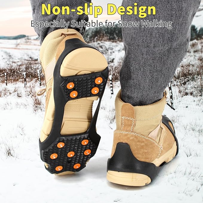 Non-Slip Ice Cleats Snow Grips, Strong Traction Crampons 11 Steel Studs, for Shoes and Boots, Snow Ice Walking
