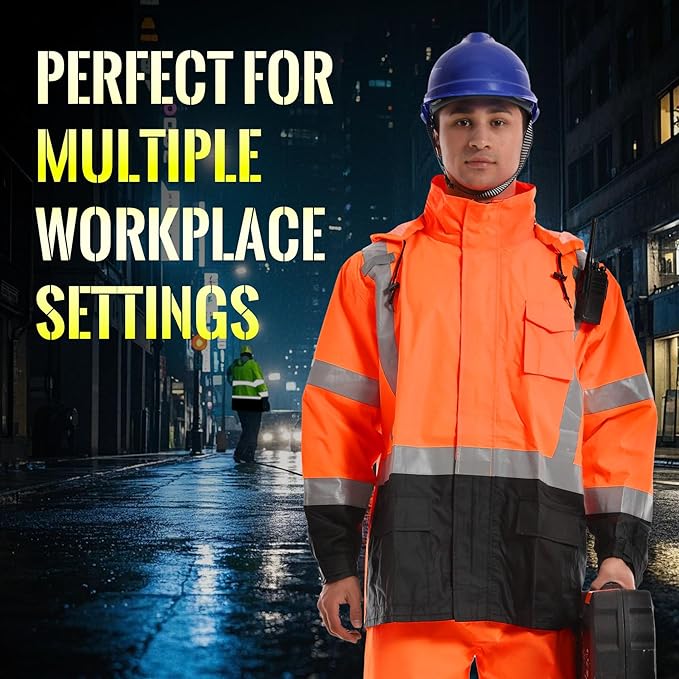 SKSAFETY Hi Vis Reflective Rain suits for Men Waterproof - High Vis Safety Rain Jacket, High Visibility Raincoat for Men