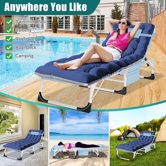 DoCred Heavy Duty Tanning Chair with Face Hole, Adjustable 5-Position Folding Chaise Lounge Chairs for Outside, Portable Lay Flat Beach Lounge Chair for Outdoor Sunbathing Beach Pool Lawn Camping