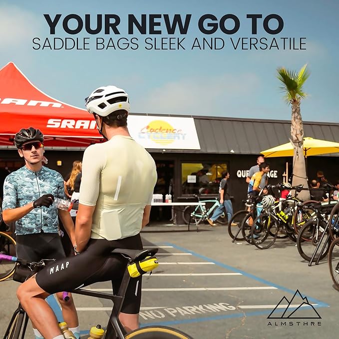 ALMSTHRE Signature Bike Saddle Bag – Electric Yellow | 0.5L Bike Seat Bag (3" x 5.25" x 2") | Water-Resistant Ripstop, Waterproof Zipper, Internal Pocket | Durable Under Seat Storage