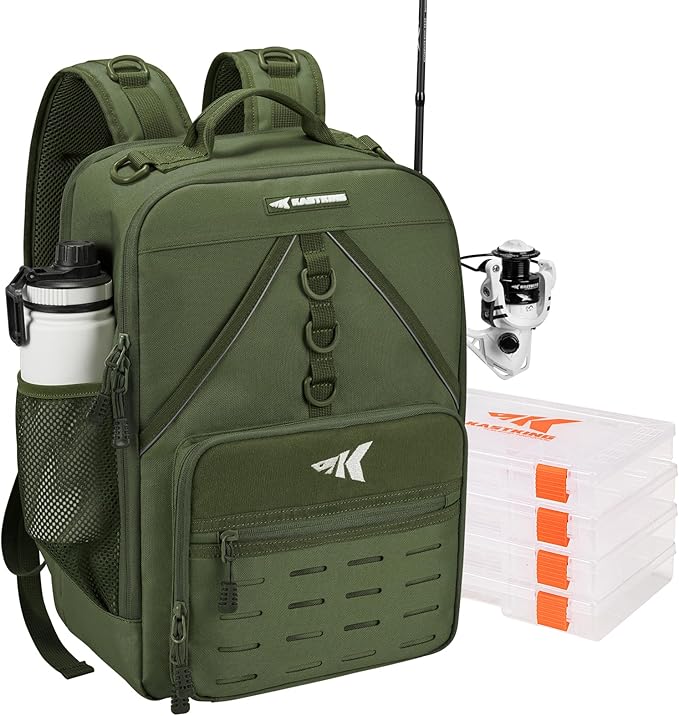 KastKing KarryAll Fishing Tackle Backpack with Rod Holder 4 Tackle Boxes,40/26L Tackle Bag Storage Fishing Gear and Equipment