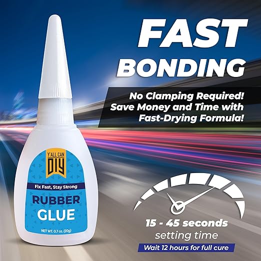 Y'allCanDiy Super Glue for Rubber - Cyanoacrylate Based Adhesive for RC Tires, Seals, Gaskets, Soles, Hose, Mat & Neoprene, Automotive Parts Repair. Waterproof, Heavy Duty CA Glue