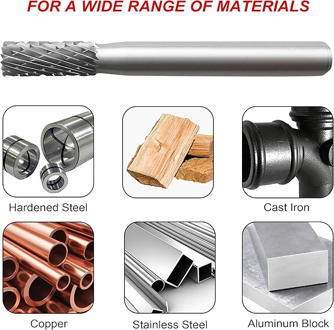 HAUTMEC Tungsten Carbide Rotary Burr Bit – 1/4" Shank, Double Cut Tungsten Rotary File for Die Grinder, Professional Grade, Suit for Metal Carving, Grinding, Engraving & Deburring - HT0196