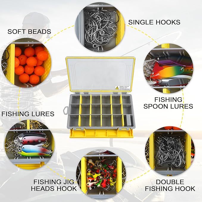 Shaddock Fishing Waterproof Tackle Box, 3700 Deep Tackle Tray Organizers Accessories Storage Gear with Removable Dividers for Freshwater Saltwater Fishing (Yellow, 3700)