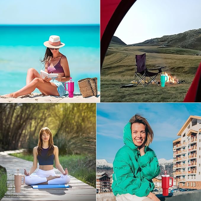 Stanley Cup Accessories Set Including 6 Pcs Silicone Spill Proof Stopper, 2 Pcs Straw Cover Cap for 9-10 mm Straws, 1 Pcs Silicone Boot for Stanley Cup 40oz & 30oz Tumbler (Passion Pink)