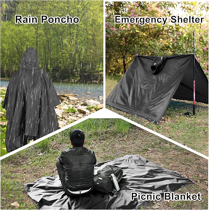 TOMSHOO Multifunctional Raincoat with Hood Hiking Cycling Rain Cover Lightweight Poncho Rain Coat Outdoor Camping Tent Mat