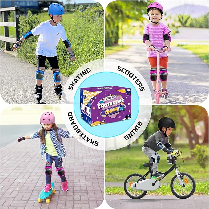 Nattork Knee Pads for Kids Youth Audlt,Knee and Elbow Pads with Wrist Guards 6 in 1 Protective Gear Set for Skateboard, Roller Skate, Inline Skates, Cycling and Scooter Boys Girls