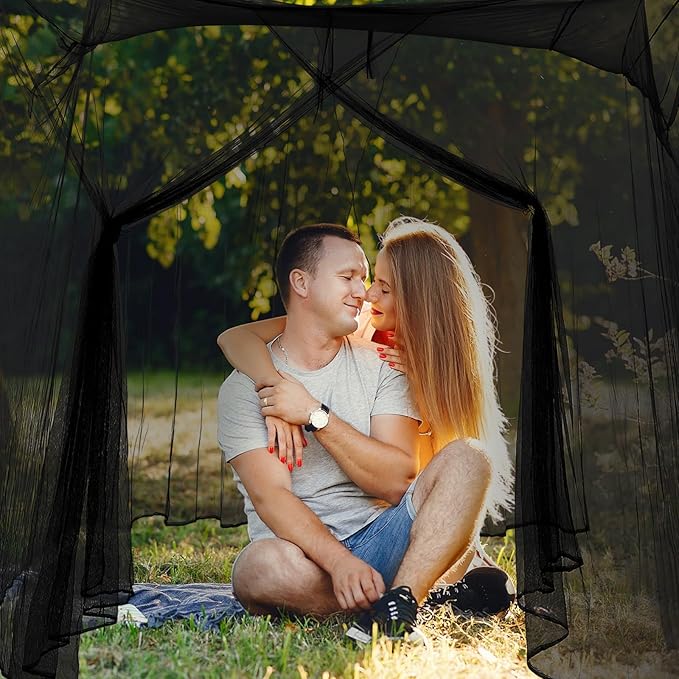 Tranqun 2 Pcs Mosquito Netting for Patio, Ultra Large Mosquito Net for Bed with 2 Side Openings 16 Hanging Loops for Camping Home Outdoor Travel Dormitory Decor(Black,75 x 36 x 59 Inch)