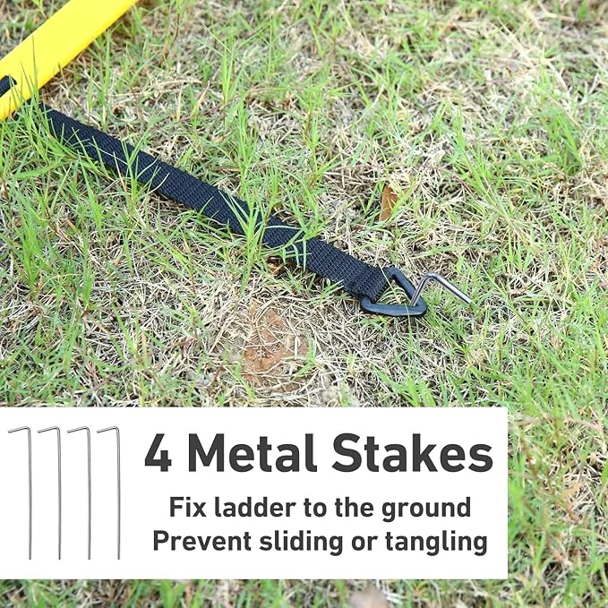 Pro Speed & Agility Training Set—Includes 12 Rung 20ft Adjustable Agility Ladder with Carrying Bag, 12 Disc Cones, 4 Steel Stakes, 1 Resistance Parachute, Use Equipment to Improve Footwork Any Sport