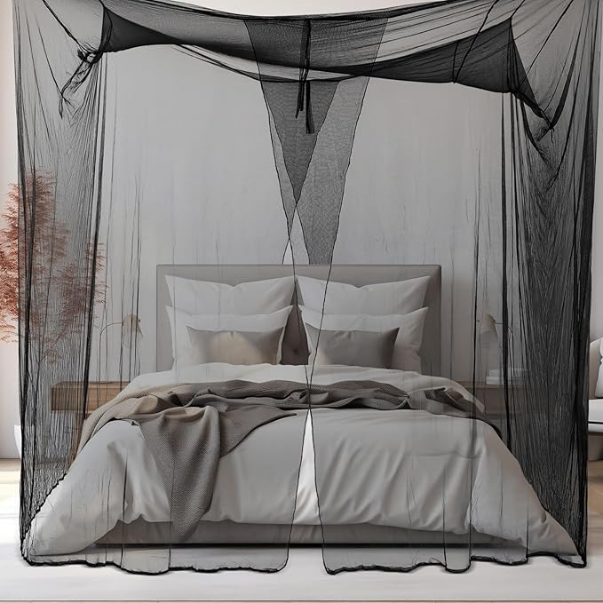 Tranqun 2 Pcs Mosquito Netting for Patio, Ultra Large Mosquito Net l 87 x W 87 x H 71 Inch for Bed with 2 Side Openings 16 Hanging Loops for Camping Home Outdoor Travel Dormitory Decor (Black)