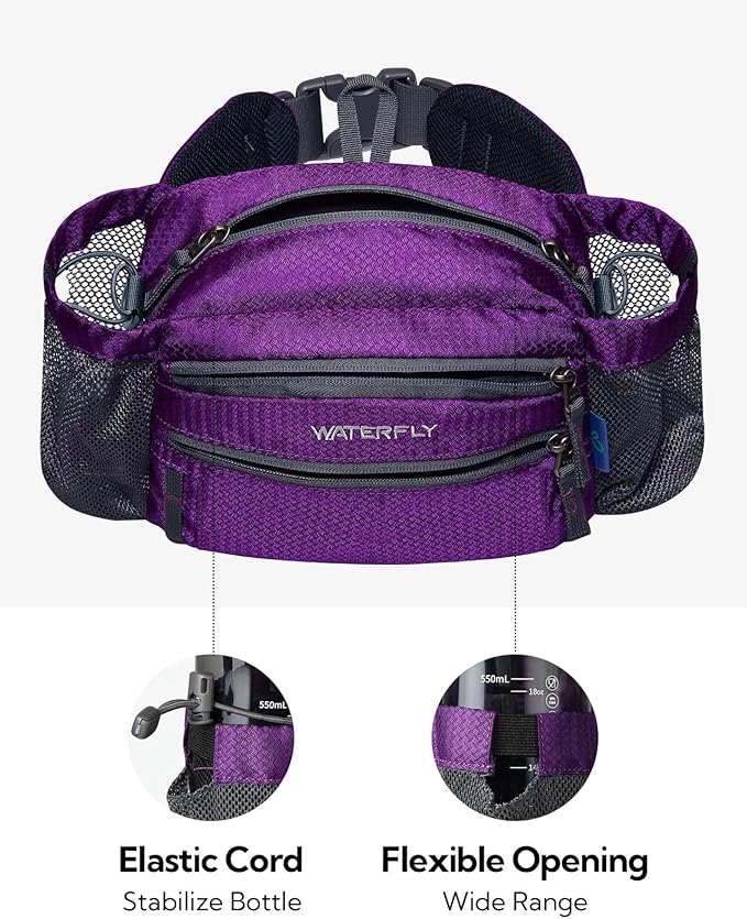 WATERFLY Fanny Pack Waist Bag: Waist Pack for Women Men with Two Water Bottle Holder Hiking Fanny Pack for Running Walking DogWalking Travel Cycling