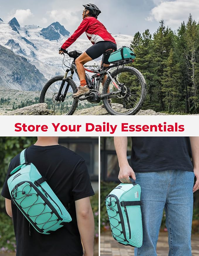 KEMIMOTO Rear Bike Rack Bag - 8L PVC Water Resistant Ebike Bags for Bicycle Rear Rack, Bicycle Trunk Pannier for Commuter Travel Shopping and Cycling (Green)