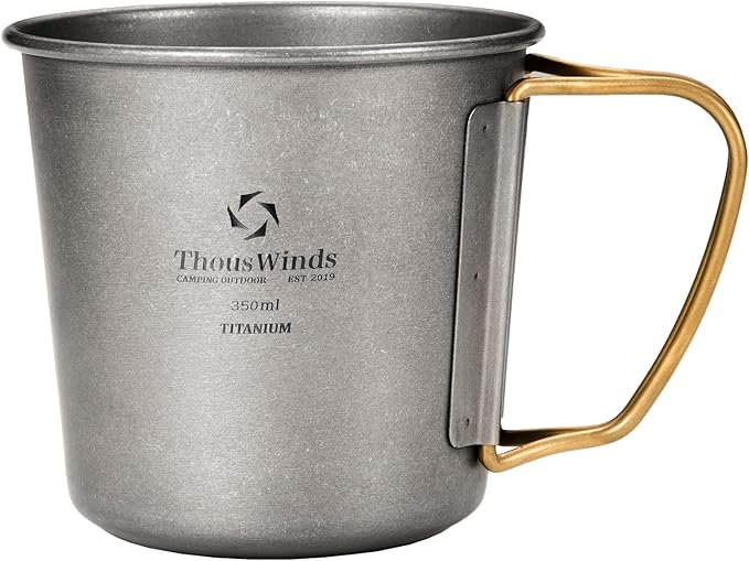 Thous Winds Titanium Mug, 350ml Camping Cup with Lid, Outdoor Titanium Lightweight Coffee Mug for Hiking Backpacking Camping
