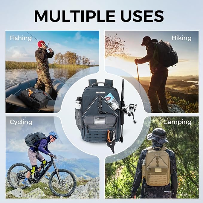KastKing KarryAll KastMate Fishing Tackle Backpack,Water-Resistant Tackle Bag With 2 Rod Holders,Fishing Gear and Equipment With Large Gear Storage,Dark Gray