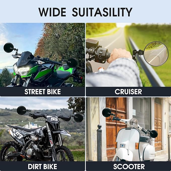 Bar End Mirrors - 7/8" Handlebars Motorcycle Rear View Mirrors with Plugs for Honda Grom MSX125 CB650R Z125 pro Z650 Z750 Z800 Z900 MT-03 FZ-07 MT-09 FZ-09 MT-10 FZ-10 MT-25 FZ6 FZ8 FZ6R0 Accessories