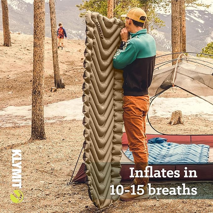 Klymit Insulated Static V Luxe Inflatable Sleeping Pad for Camping, Lightweight Hiking and Backpacking Air Bed for Cold Weather,Red & Insulated Static V Inflatable Sleeping Pad for Camping