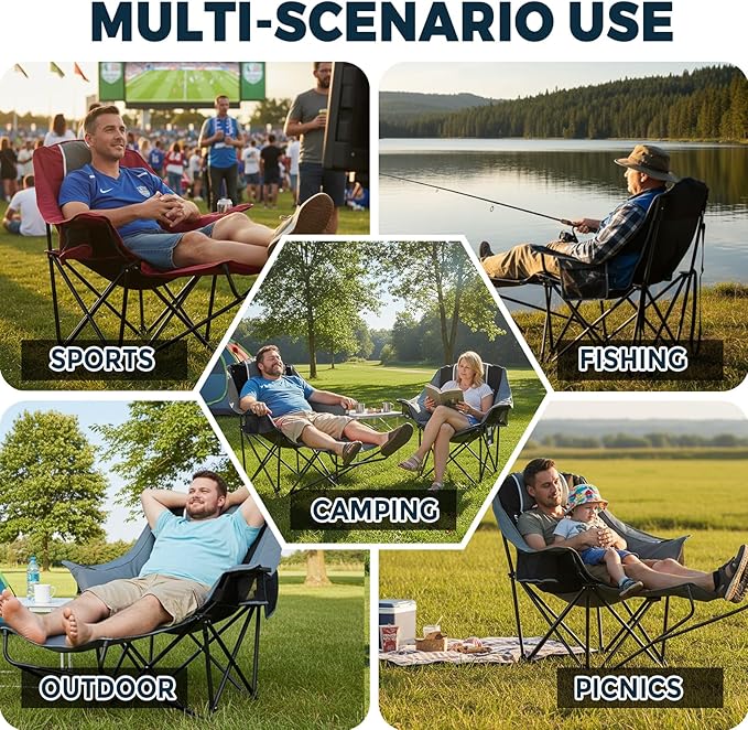 Camping Chair with Removable Footrest, Oversized Outdoor Chair with Headrest & Cup Holders, 400lb Capacity Lawn Chair for Sports Backyard Fishing