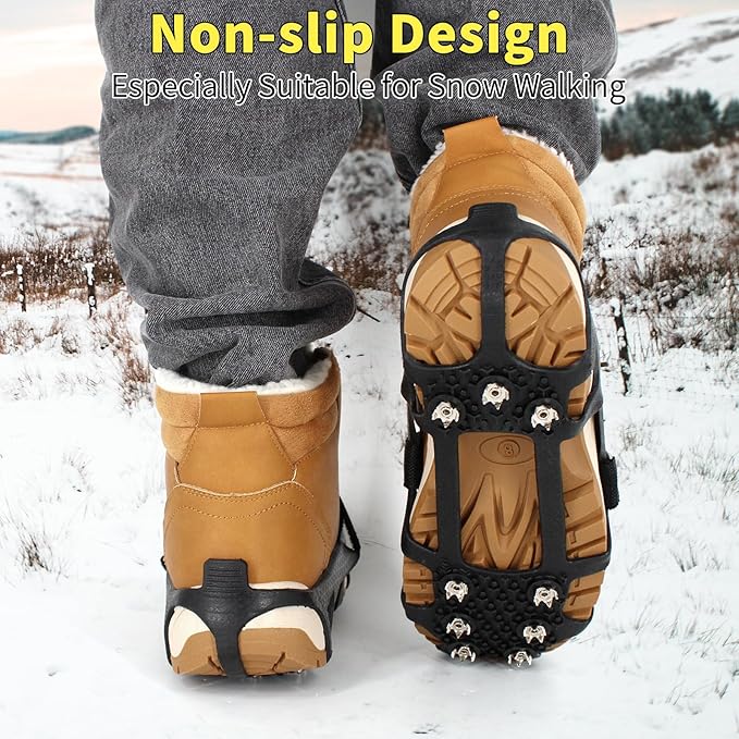 Ice Cleats Snow Grips, Non-Slip Traction with 9 Spikes Crampons, Upgraded Version Stainless Steel, for Shoes/Boots, Snow Ice Walking