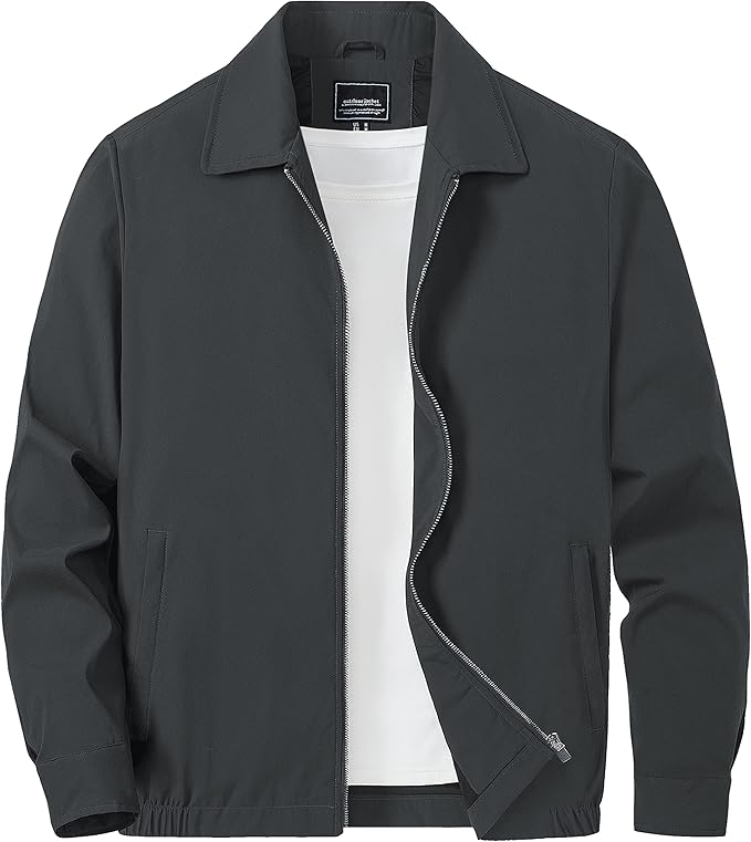 TACVASEN Mens Lightweight Windbreaker Full Zip Up Laydown Collar Jackets Light Casual Coat with Zip Pockets
