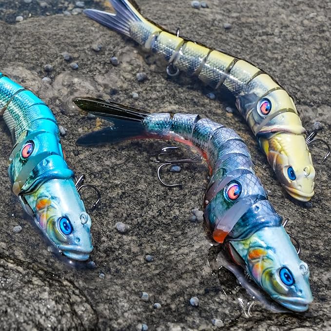 Handing Swimbaits for Bass Pike Walleye, 3 Pieces Lifelike Multi-Jointed Fishing Lures with Mustad Hooks, Fishing Bait for Freshwater and Saltwater