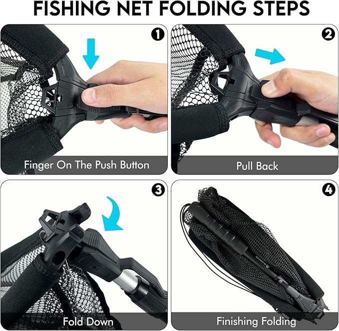 Black Paw Floating Fishing Net - Telescopic Foldable Fish Landing Net with Adjustable Mesh Head, Built in Length Scale