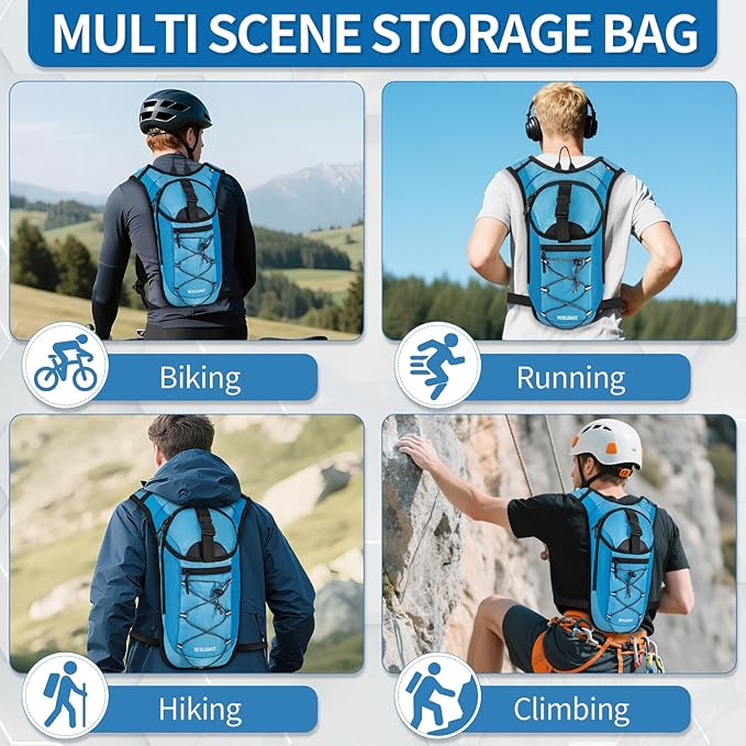 Hydration Backpack with 2L Water Bladder, Lightweight Hydro Pack for Cycling, Running, Hiking, Climbing