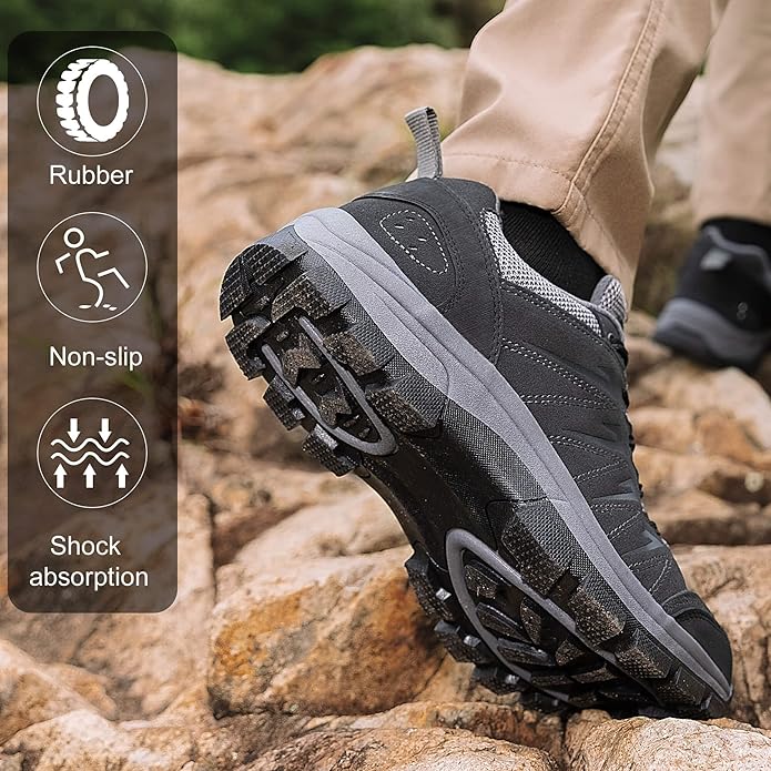 OL OUTJET LEGEND Men's Waterproof Hiking Shoes Leather Comfortable Lightweight Anti-Slip Outdoor Walking Work Sneakers