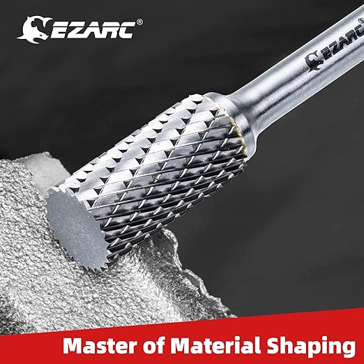 EZARC Tungsten Carbide Rotary Burr Bit, SA-5 Double Cut Carbide Burr 1/4" Shank Die Grinder Cutting Burrs Bit for Metal Working & Sturdy Storage Case