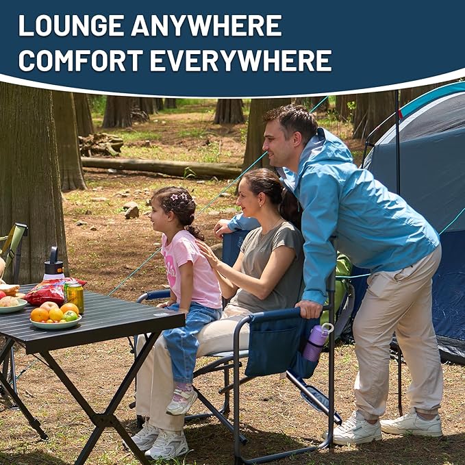 Timber Ridge XXL Director’s Chair – Heavy Duty Folding Chair with Side Table, 500 lb Capacity, Extra Wide Padded Seat for Camping, Sports, Beach, Patio, and Outdoor Use, Blue