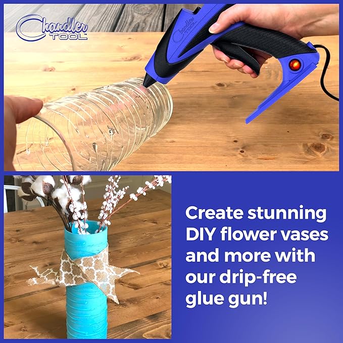 Chandler Tool Full Size Hot Glue Gun And Sticks Set for Crafts and DIY Pistola De Silicona Caliente Inalambrica Complete Heavy Duty Hot Glue Gun Kit With 10 Jumbo Glue Sticks (Blue/Black)