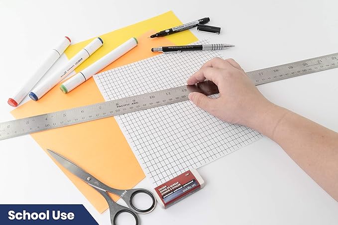 Pacific Arc 24 Inch Stainless Steel Ruler with Inch/Metric Conversion Table