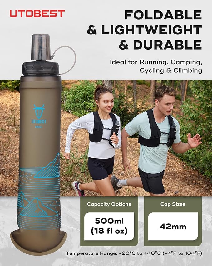 500ml Soft Flask, 1 Pack Flexible TPU Hydration Water Bottle, Collapsible with 42mm Caliber for Running, Hiking, Cycling, Climbing, and Marathon Blue