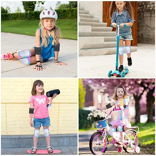 Kids Knee Pads Elbow Pads Set, 7 in 1 Skating Protective Gear Skateboard, Roller Skating, Scooter, Cycling, for Kids 3-8 Years