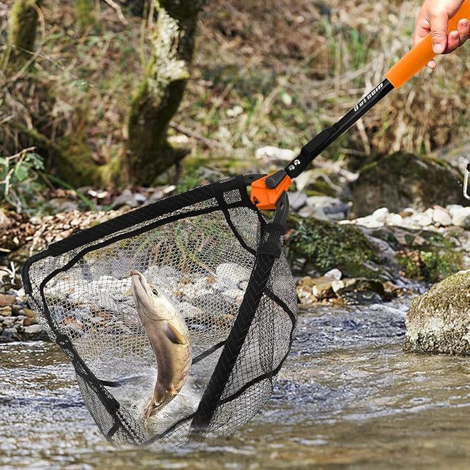 YVLEEN Floating Fishing Net Fish Landing Net - Upgraded Design Foldable & Lightweight Freshwater Fishing Landing Net, Ultra-Thin Rubber Fish Net Easy Catch and Release, Fishing Gifts for Men