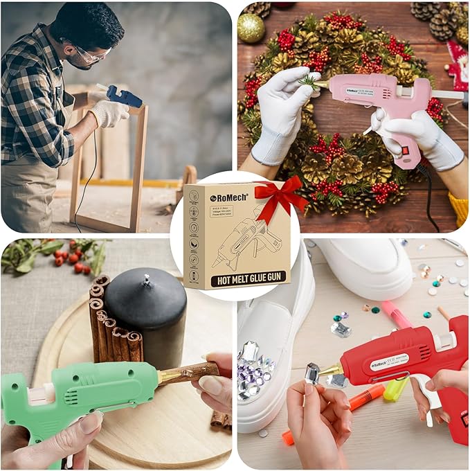 ROMECH Full Size Hot Glue Gun with 60/100W Dual Power and 21 Hot Glue Sticks (7/16"), Fast Preheating Heavy Duty Industrial Gluegun with Storage Case for Crafting, DIY and Repairs (Light Green)