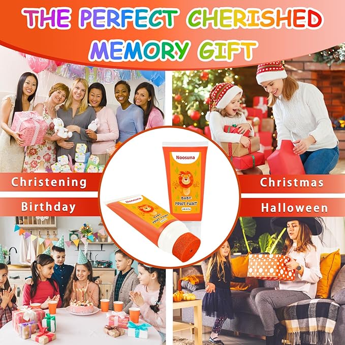 Baby Hand and Footprint Kit with Sponge Head, Baby Ink Hand and Footprint Kit, 1.69 fl oz Non-Toxic and Washable, Paw Print Kit for Dogs Suitable for Babies and Pets, Newborn Memento, Orange